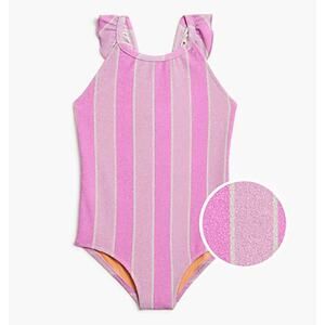 Crewcuts | New Girls' shimmer-stripe ruffle one-piece swimsuit Smoky Lilac Sz 12